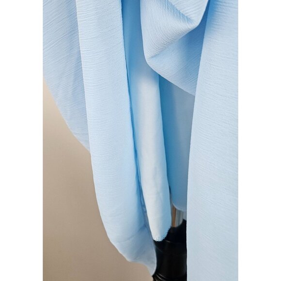 Womens Boho Small Light Blue Long Sleeve Midi Dress Elastic Waist Belt Wedding - Picture 9 of 12